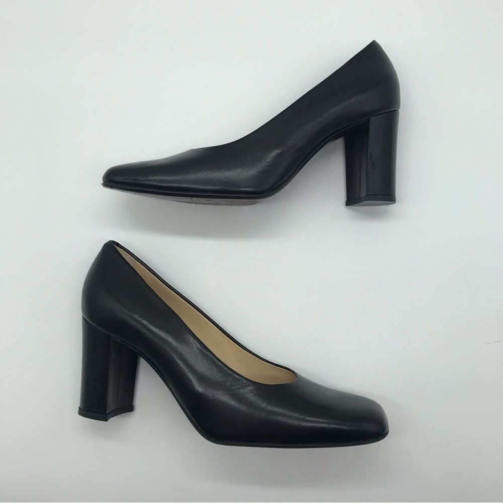 Ballin Made In Italy Black Square Toe Womens 90s style Chunk Block Heel Shoe